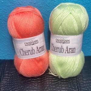 2 NWT Cascade Yarns Cherub Aran Yarn - 55% Nylon 45% Acrylic Melon & Lime